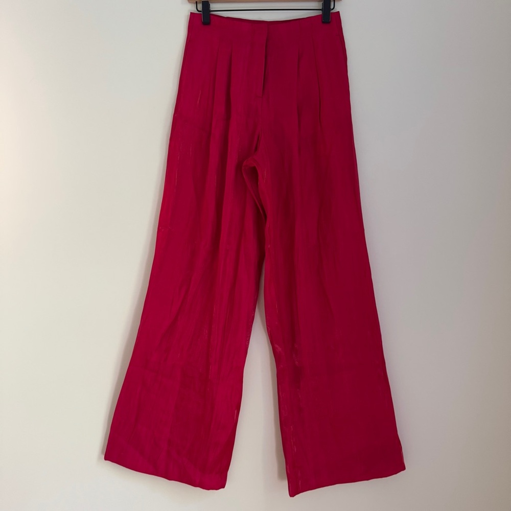 Zara Hot Pink Wide Leg Pleated High Waist Pants Size XS